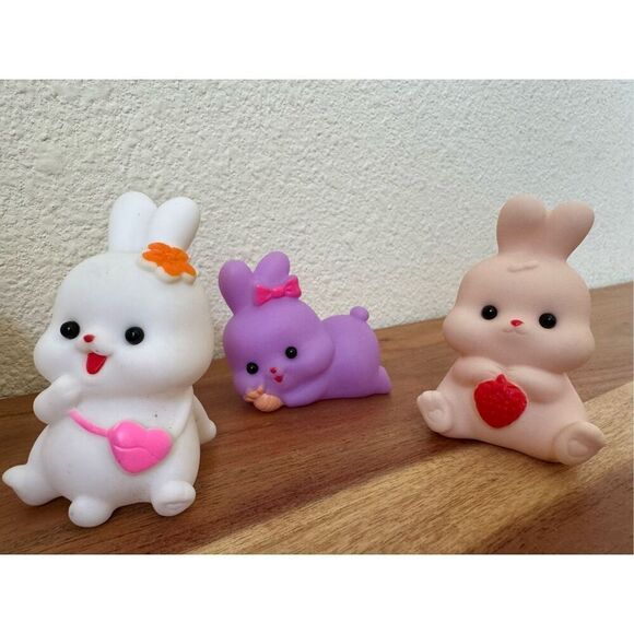 Miniature rubber baby bunny rabbits pudgy fat cute toys set of 5 strawberry toy - Picture 2 of 3